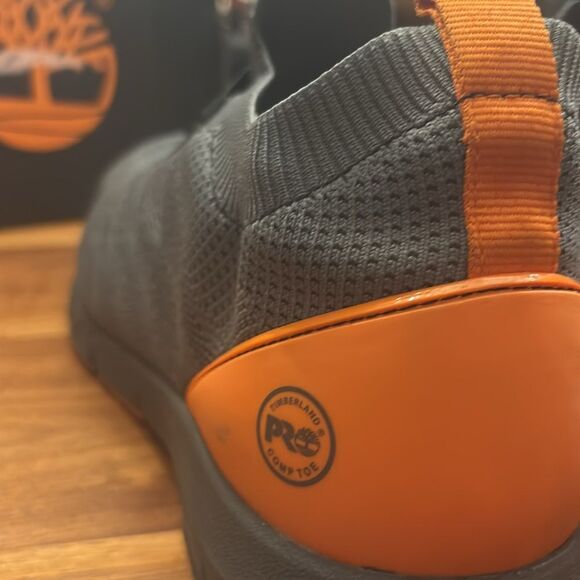 Timberland Pro Orange Gray Radius Knit Slip On Composite Safety Toe Shoe Size 14 - Picture 9 of 13